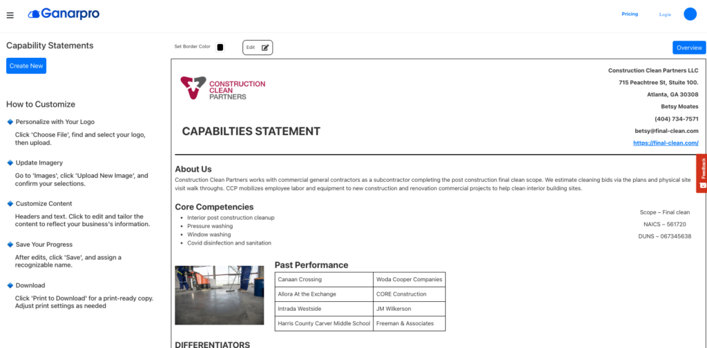 capability statement Ganarpro